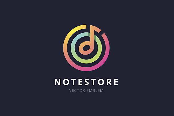 Music note store emblem. Music note store emblem. Vector illustration in a flat style. musical notes icon stock illustrations