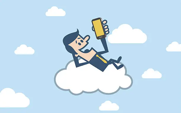 Vector illustration of Businessman working on cloud