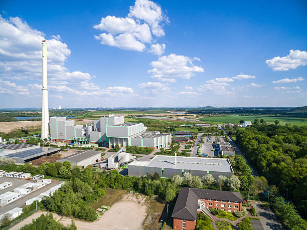 aerial view of the garbage incinerating plant in kamp-lintfort, germany - incinerator imagens e fotografias de stock