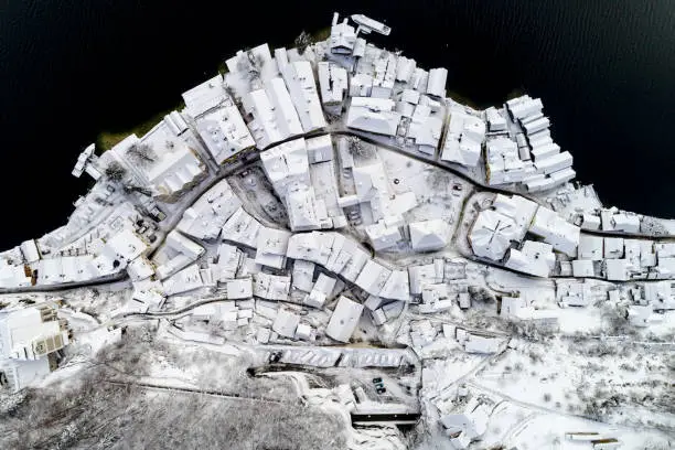 Aerial view on historical city Hallstatt in winter season