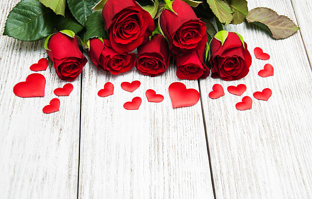 istock Red rose and hearts 639298798