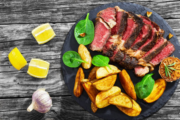 istock Juicy rib eye beef steak medium rare 639299474
