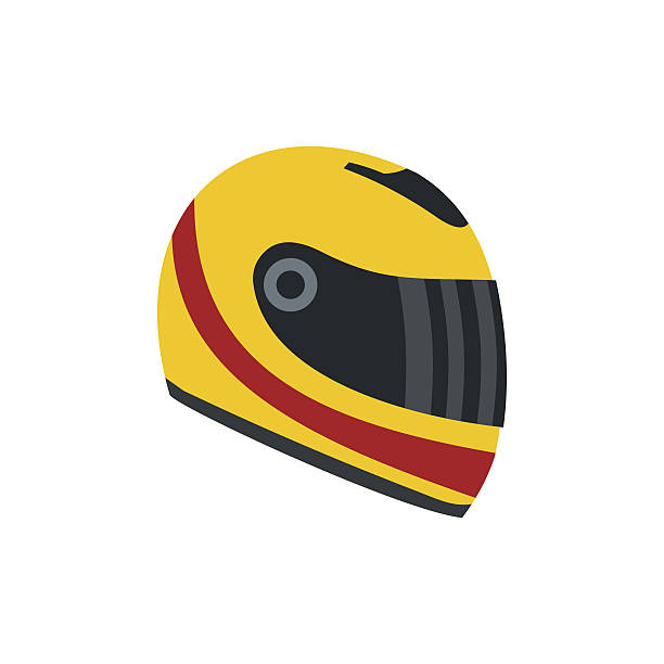 Racing helmet flat icon Racing helmet flat icon. Yellow and red helmet isolated on white background crash helmet stock illustrations