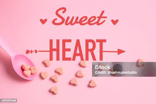 Pink Spoon With Pink Heart Candy Stock Photo - Download Image Now - Candy, Close-up, Collection