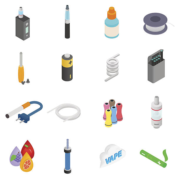 ilustrações de stock, clip art, desenhos animados e ícones de electronic cigarettes isometric 3d icons - cigarette tobacco symbol three dimensional shape