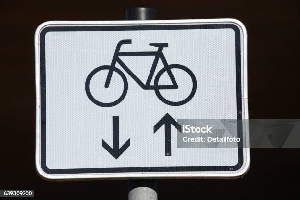 Traffic Sign Bicycle Path In Both Directions Stock Photo - Download Image Now - Bicycle, Bicycle Lane, Direction