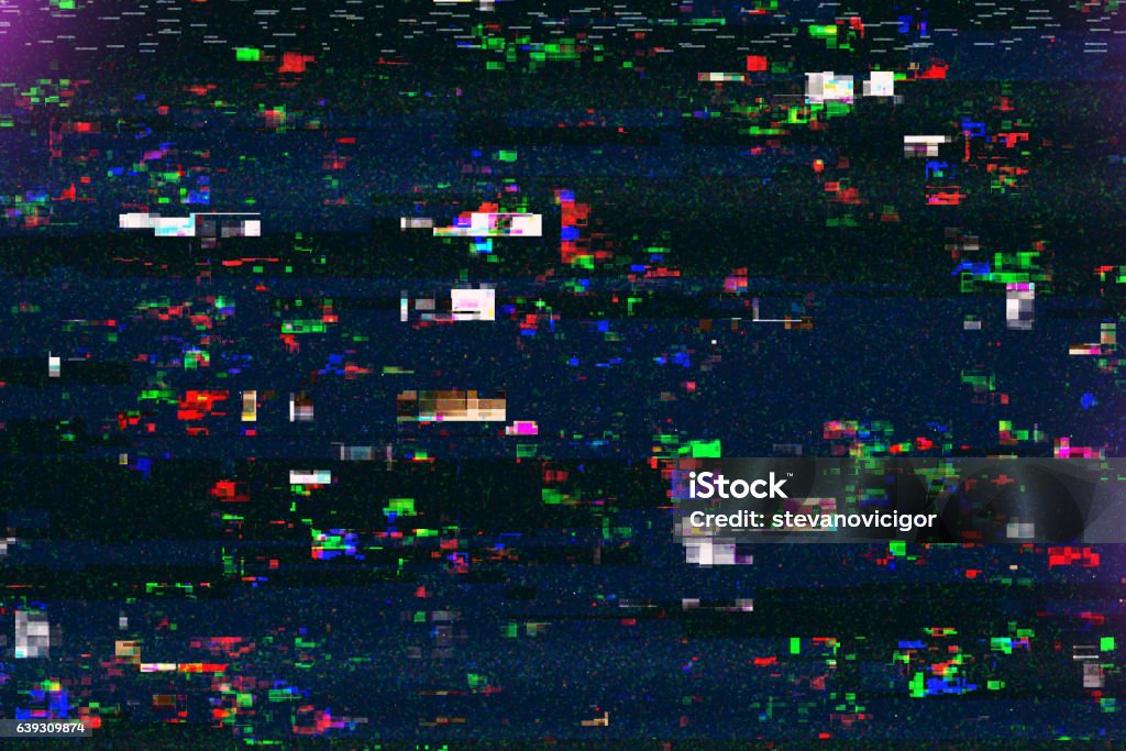 Digital tv damage, television broadcast glitch Digital tv damage, television broadcast glitch, abstract technology background Problems Stock Photo