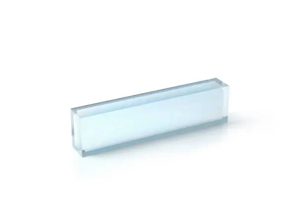 Photo of Blank transparent acrylic desk block mockup,