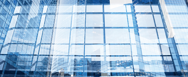 glass wall double exposure, abstract modern business background