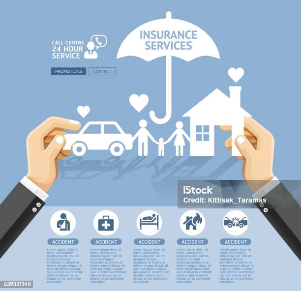 Insurance Policy Services Conceptual Design Stock Illustration - Download Image Now - Insurance, Insurance Agent, Protection