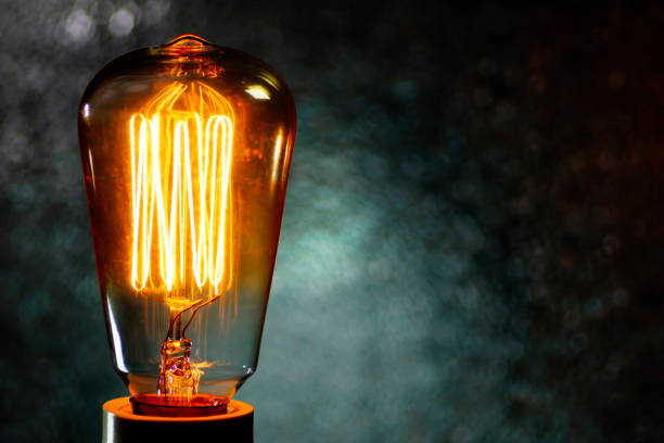istock Macro vintage light bulb filament, bokeh light background 639321592