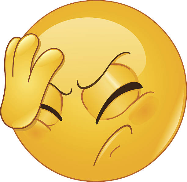 face palm emoticon Emoticon placing hand on head. Face palm gesture. embarrassed stock illustrations