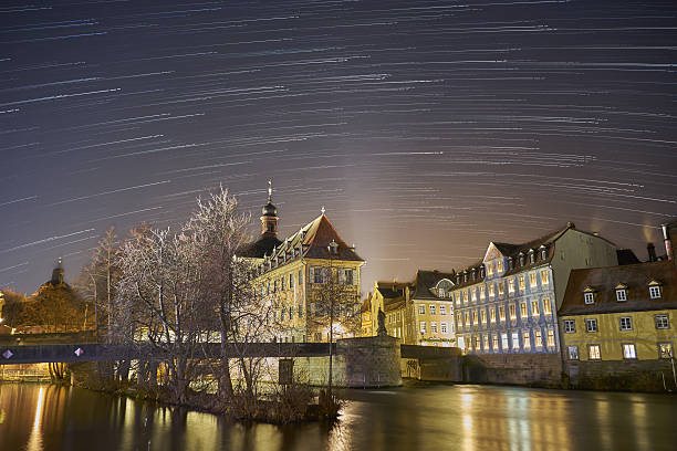 Star Trails over Bamberg Old Town Hall at night
