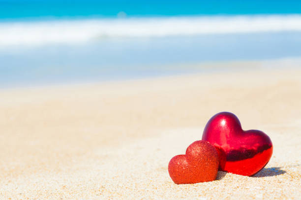 istock Sweet two heart on sand beach blue sky  abstract 639324702