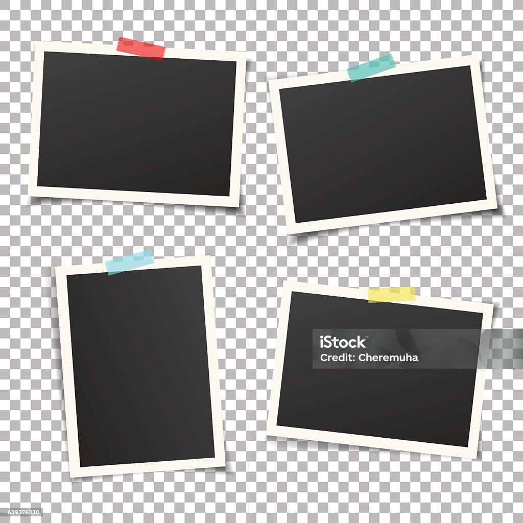 Set of vintage photo frames with adhesive tape. Vector mockup. Set of vintage photo frame with adhesive tape. Vintage style.  Vector illustration with adhesive tapes. Photorealistic vector EPS10 mockups. Retro Photo Frame Template for your photos. Picture Frame stock vector