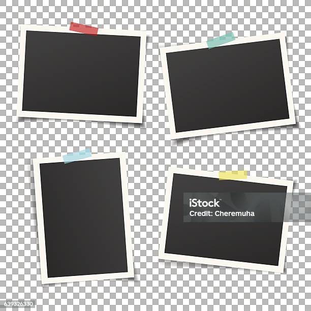 Set Of Vintage Photo Frames With Adhesive Tape Vector Mockup Stock Illustration - Download Image Now