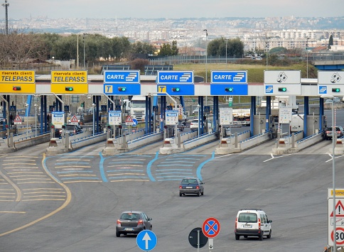 Rome, Lazio, Italy - January 18, 2017: exit from the highway at the south Rome seen from the service area