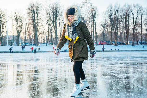 istock Ice skating on the frozen lake 639331630
