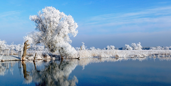 panormic winter landscape of Havel river (Brandenburg, Germany). Image made of 4 seperate images.