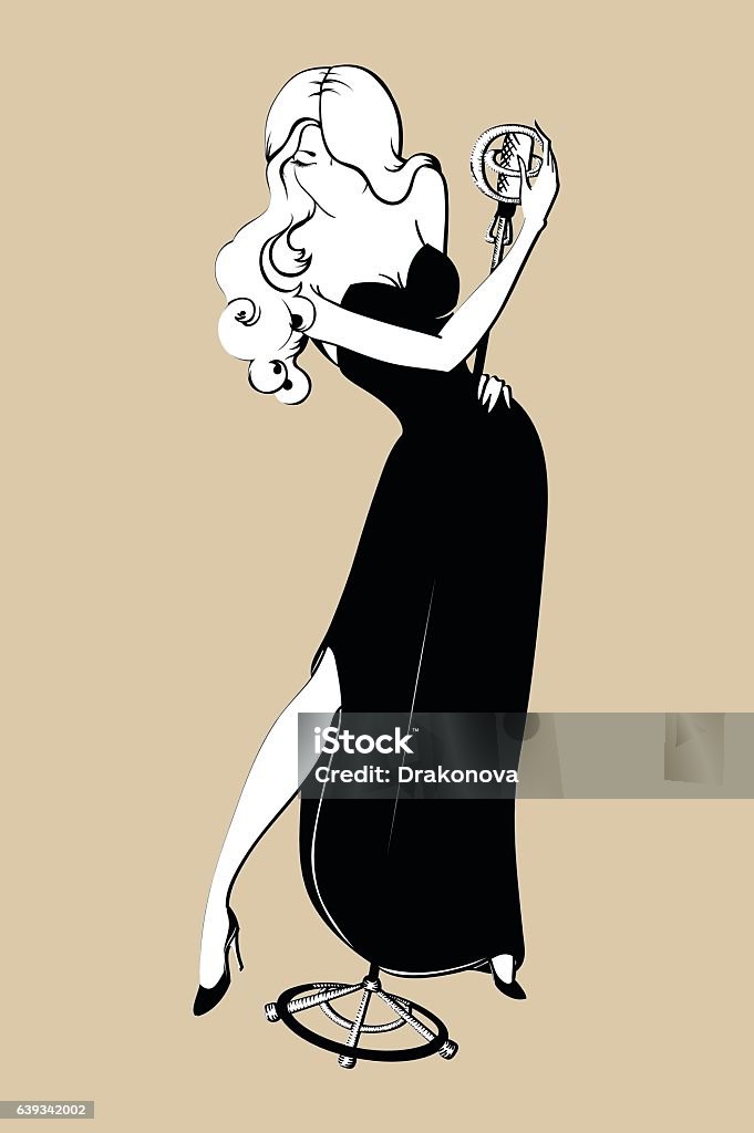 Sexy pin-up jazz singer. Illustration of beautiful retro singer. Femme Fatale stock vector