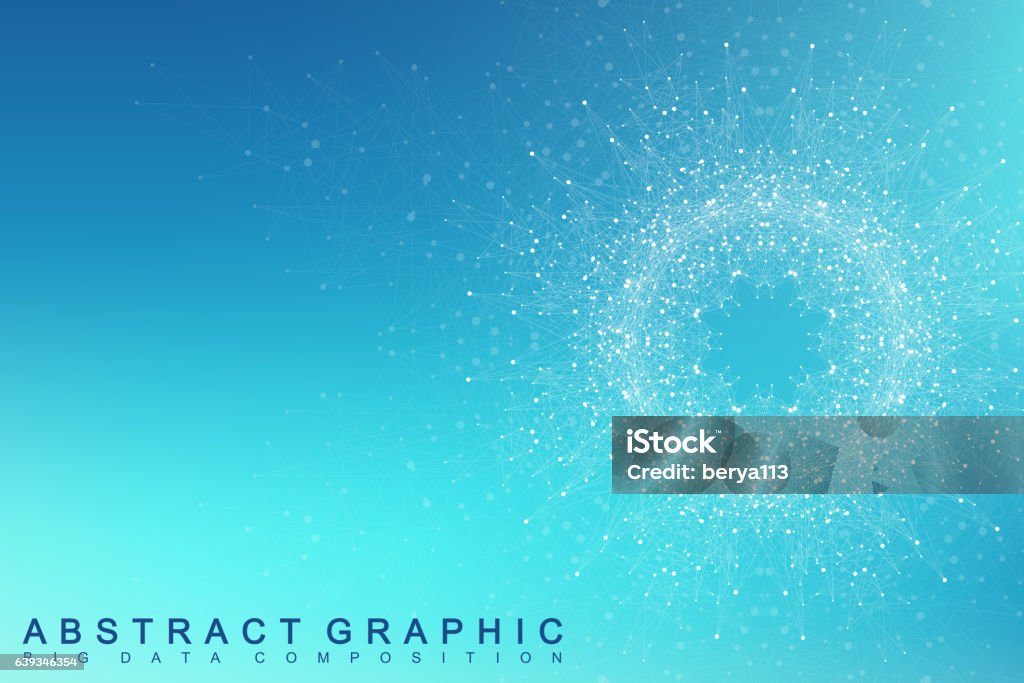 Fractal element with connected lines and dots. Vector illustration. Fractal element with connected lines and dots. Big data complex. Virtual background communication or particle compounds. Digital data visualization, minimal array. Lines plexus. Vector illustration Chemical stock vector