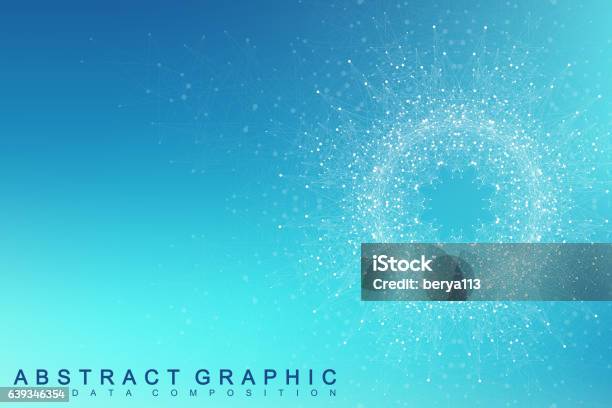 Fractal Element With Connected Lines And Dots Vector Illustration Stock Illustration - Download Image Now