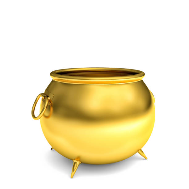 ilustrações, clipart, desenhos animados e ícones de pote 3d dourado - pot of gold
