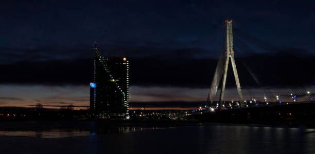 istock Cable-stayed bridge across Daugava river in Riga, Latvia. 639351686