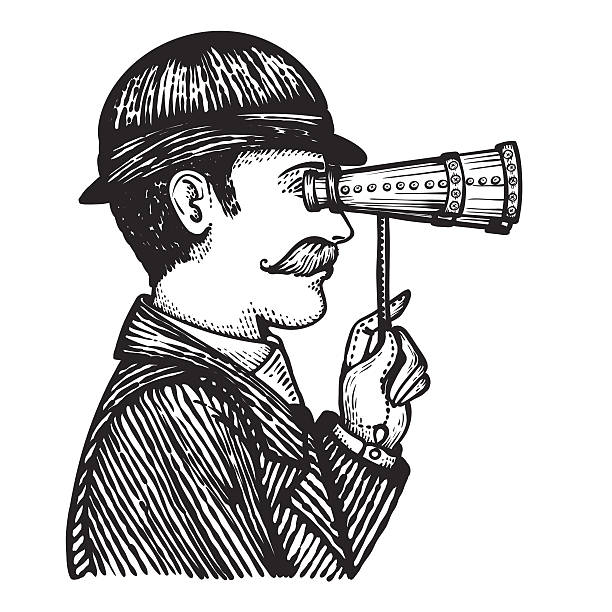 ilustrații de stoc cu retro web hacker concept om - explorator