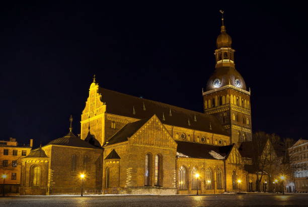 istock Riga Cathedral, Night in old town 639351848