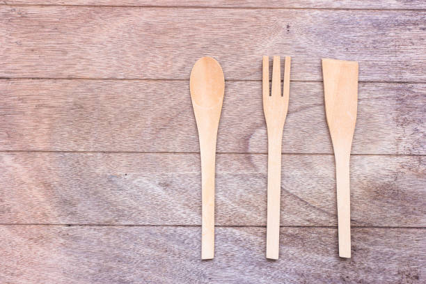 istock Wooden spoon and fork on table 639355078