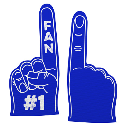 Foam hand, front and back, with number 1 fan text, white background