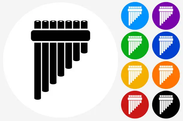 Vector illustration of Pan Pipes Icon on Flat Color Circle Buttons