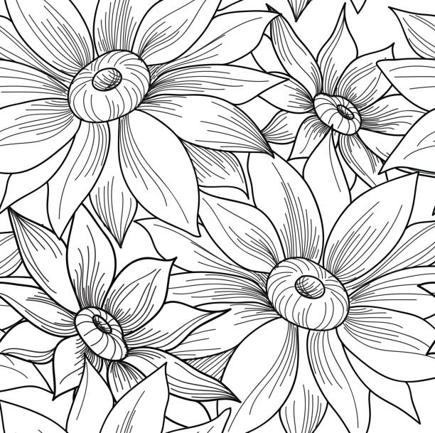 kwiatowy grawerowanie bezszwowy wzór. kwiat słonecznika wirować tło natury. - summer flower head macro backgrounds stock illustrations
