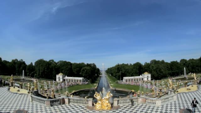 Saint Petersburg, Russian Federation - July 1, 2016: The famous big fountain Peterhof, Saint Petersburg, Russia