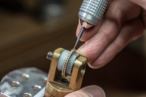 Professional gemstone settings jewellery craft laboratory: Close up detail