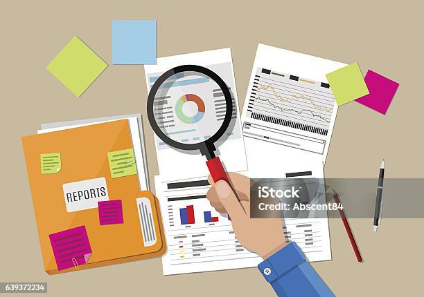 Financial Report Concept Business Background Stock Illustration - Download Image Now - Magnifying Glass, Examining, Market Research