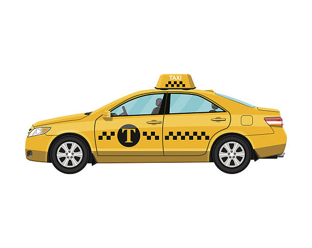 istock Yellow taxi car isolated on white, 639372396