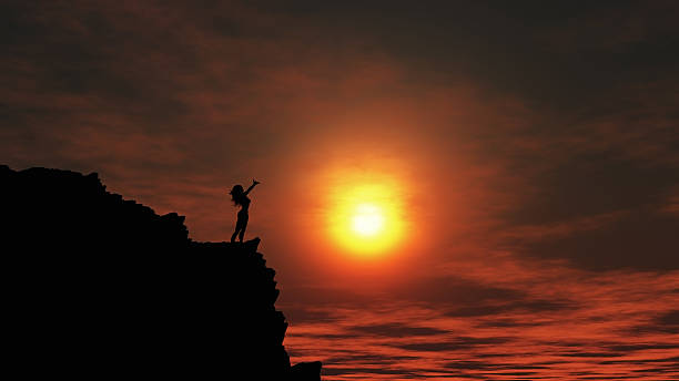istock 3D female figure on top of a cliff 639372832
