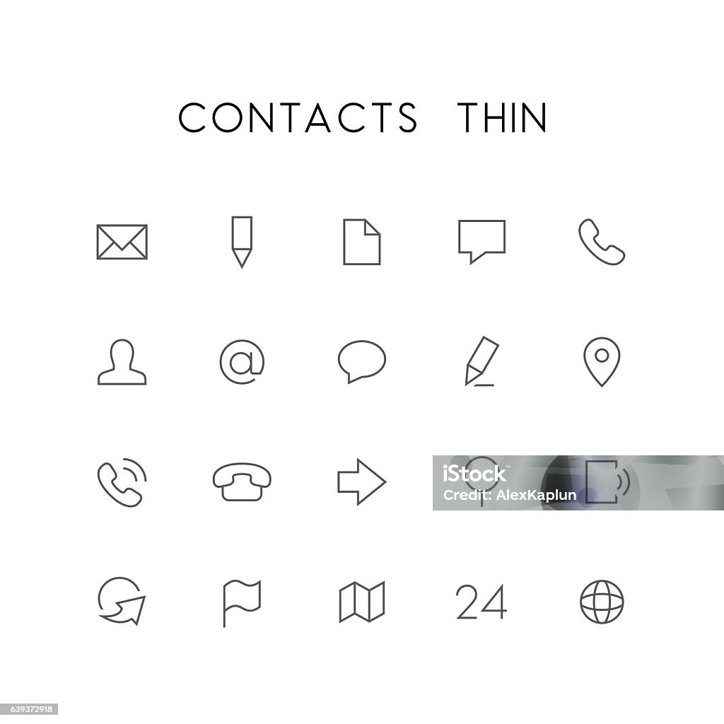 Contacts thin icon set Contacts thin icon set - envelope, pencil, document, phone, chat, mail, man, arrow, globe, map, address  and others simple vector symbols. Website and business signs. Icon Symbol stock vector