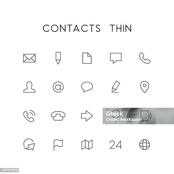 Contacts Thin Icon Set Stock Illustration - Download Image Now - Icon Symbol, Connection, Letter - Document