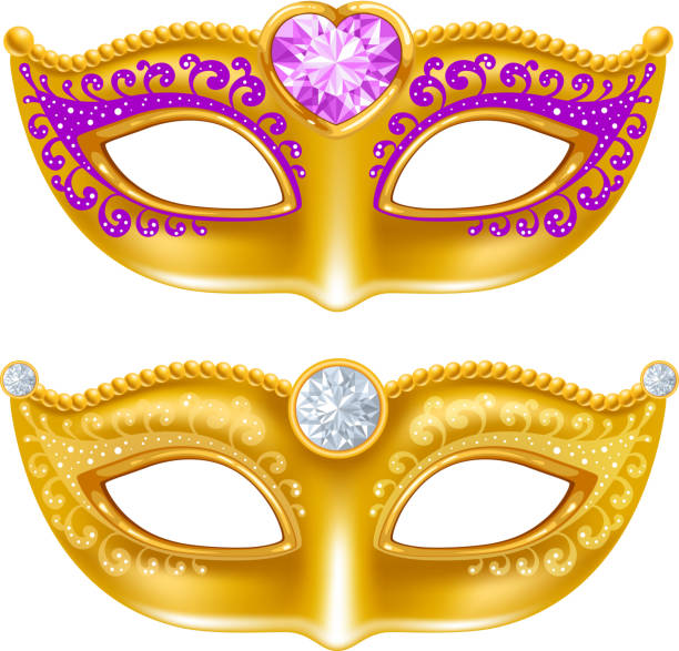 Mardi Gras Mardi Gras Carnaval golden mask with gems. Vector illustration. Isolated on white background. carnival mask women party stock illustrations