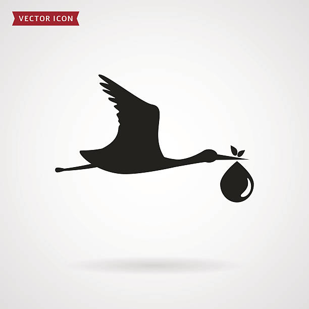 The stork brings the baby. Vector icon. The stork brings the baby. Icon isolated on white background. Child birth concept. Vector illustration. stork stock illustrations