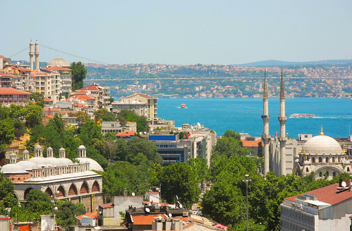 The view of the Bosphorus bridge from Galata Tower.