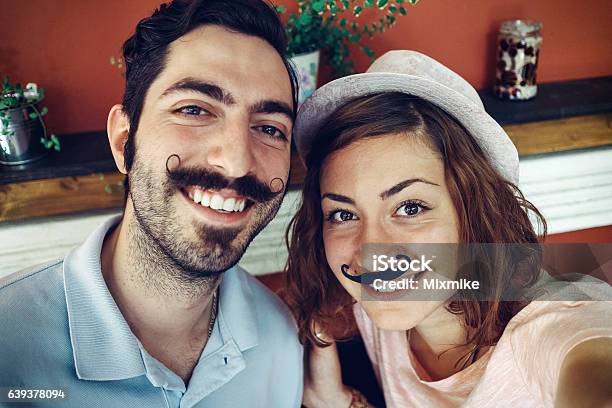 Selfie With Fake Mustaches Stock Photo - Download Image Now - Movember, Mustache, Men