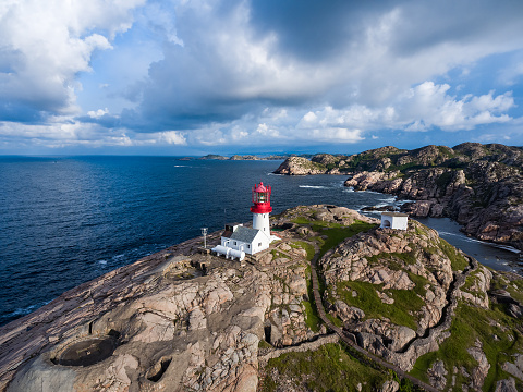 Lindesnes Fyr Lighthouse, Beautiful Nature Norway natural landscape aerial photography.