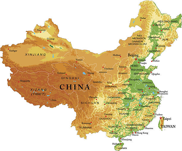 China relief map Highly detailed physical map of China in vector  prc stock illustrations