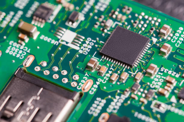 istock Close up of electronic components on the motherboard, microprocessor chip 639386282