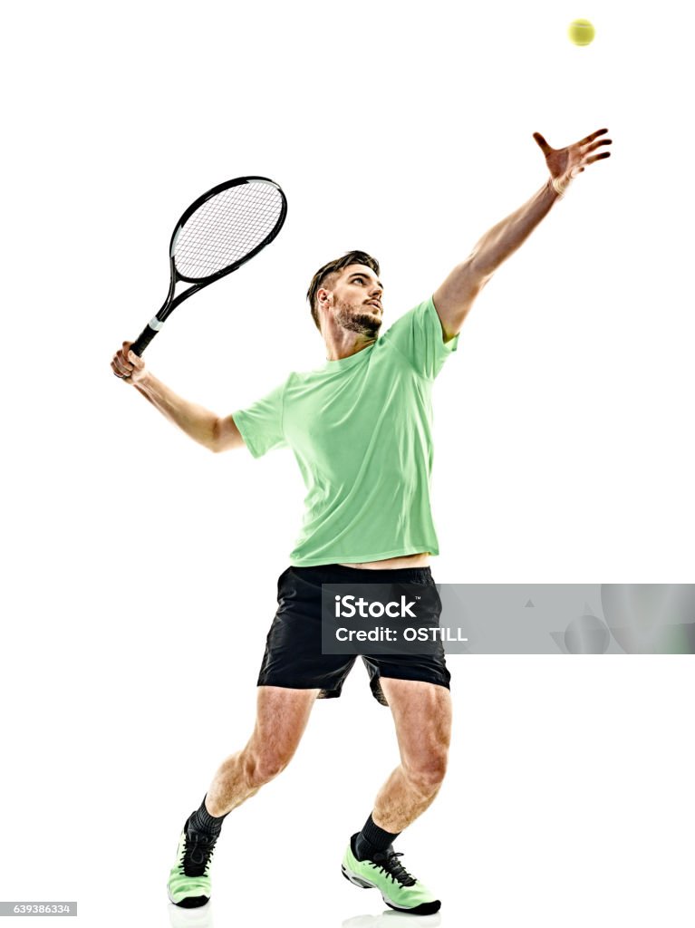 serviço de tenista servindo homem isolado - Foto de stock de Tênis - Esporte de Raquete royalty-free
