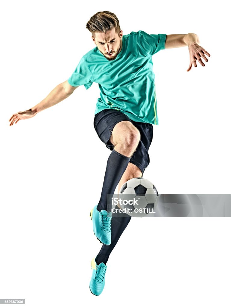 soccer player man isolated one caucasian soccer player man isolated on white background Soccer Player Stock Photo